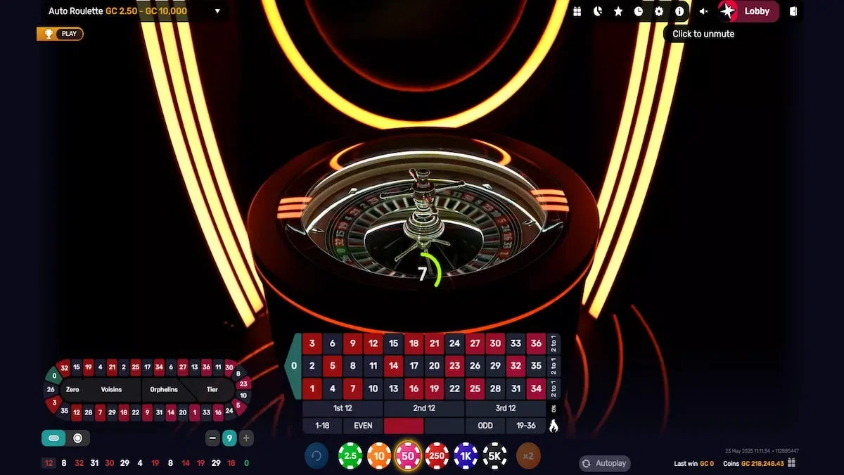 Auto version of the roulette social casino game