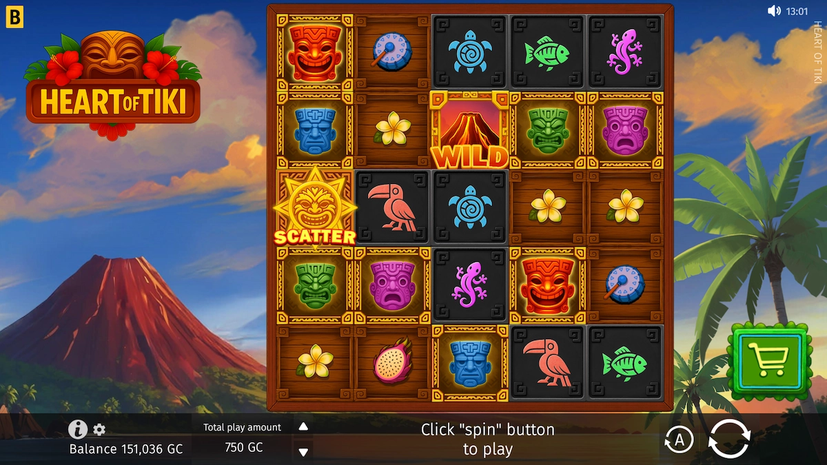 Heart of Tiki slot with 5 reels and 50 winlines