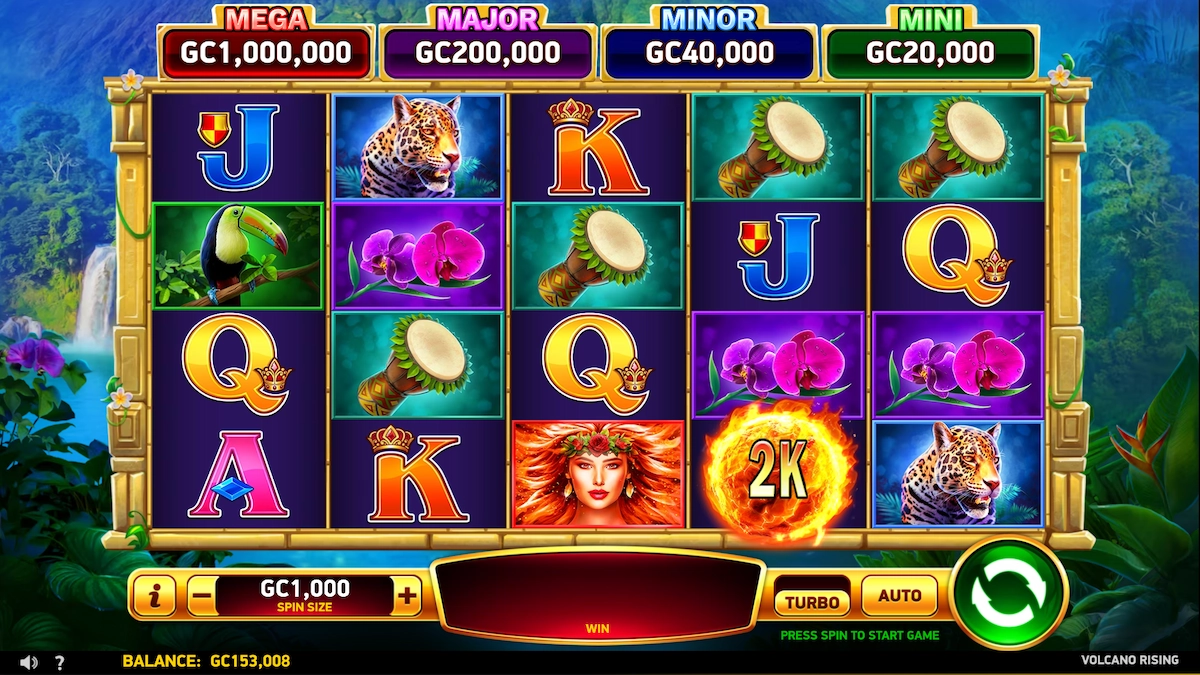 Volcano Rising slot with 5 reels and 50 winlines