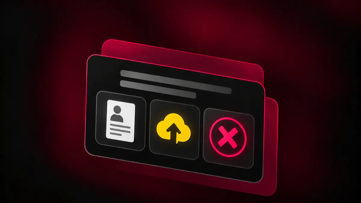 McLuck verification document with an upload symbol and error message icon