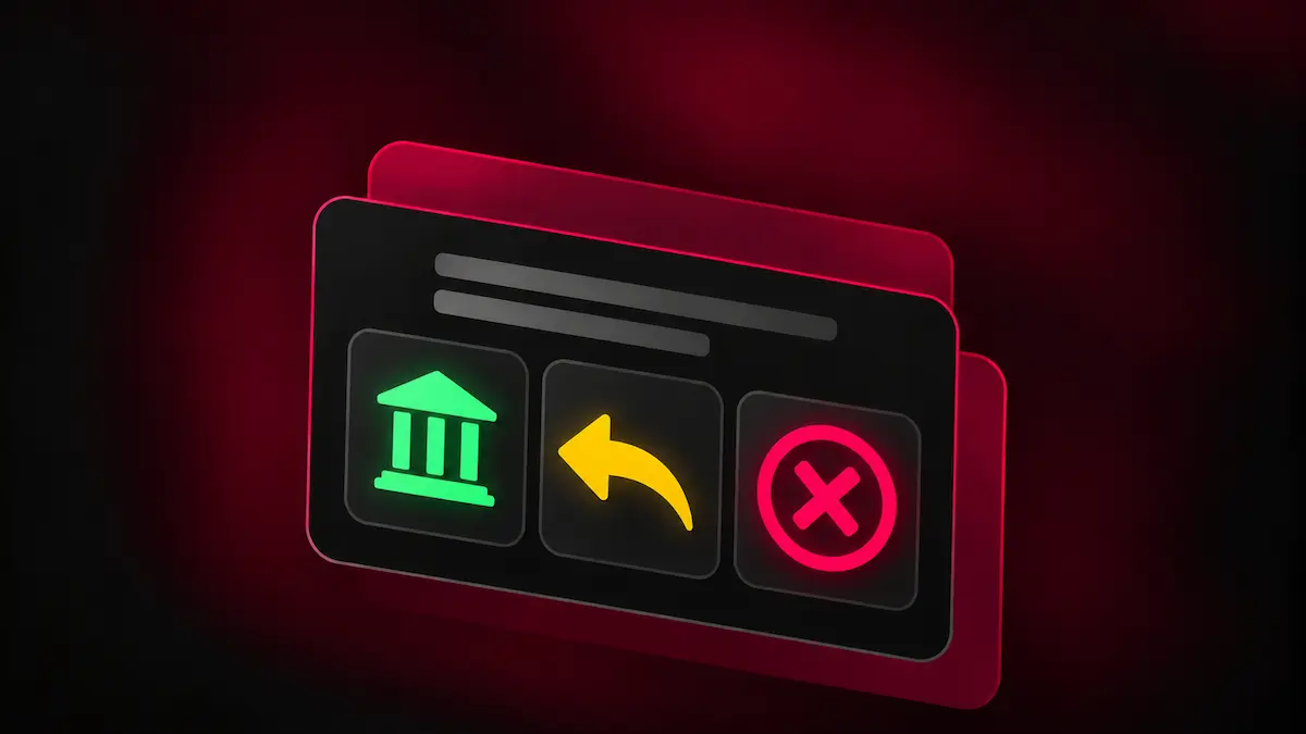 Bank redemption transfer with a rejected status symbol on McLuck