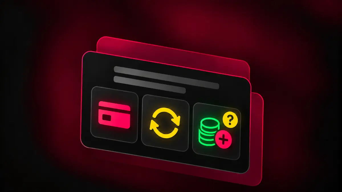 Payment card, processing arrows and added coin charge representing possible McLuck payment and redemption fees